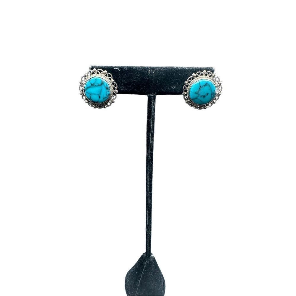 Vintage Mexico Sterling Silver Round Turquoise Disk former screw back converted